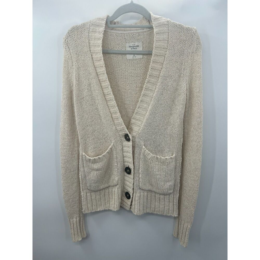 Vintage Abercrombie & Fitch Cream V-Neck Knit Costal Cardigan Sweater XS - Picture 1 of 5